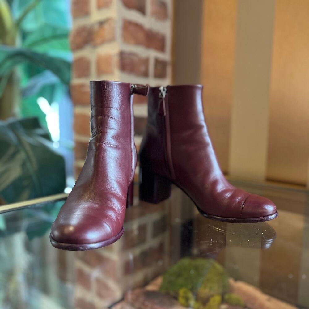 CHANEL CC Burgundy Leather Booties SZ 36.5 (US 6.5)